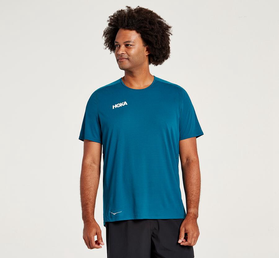 Hoka One One Performance Kort Sleeve Top Herr - Blå - SCZLE-7241